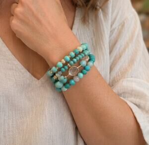 Pomina Blue Beaded Stretch Bracelet Stack NWT